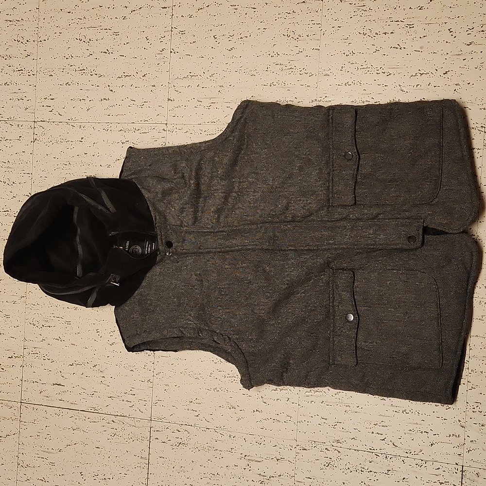 Scotch And Soda Gray Down Filled Full Zip Pacakable Hood Winter Vest